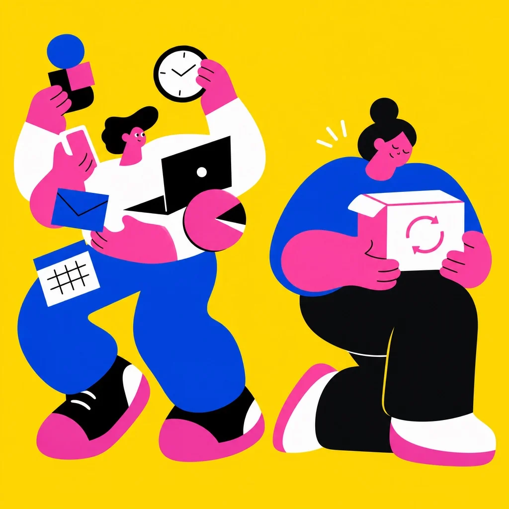 Two paths diverging: one simple storefront and one growing subscription business, flat illustration style yellow background