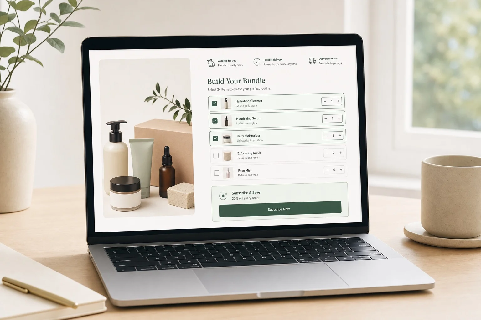 Shopify subscription bundle page automatically matching store theme with brand colors and fonts